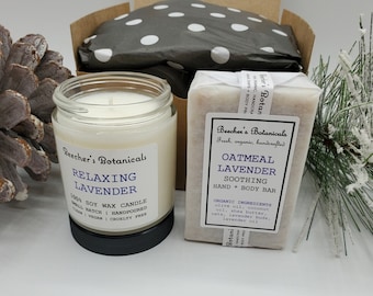 LAVENDER mini spa gift set | natural soy wax candle + organic handmade soap | valentine's day + mother's day | skin care set