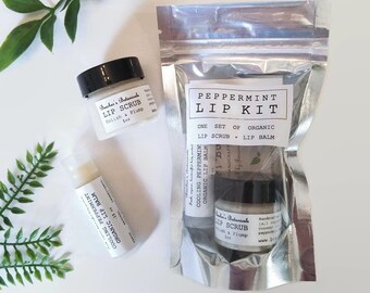 ORGANIC LIP KIT - balm + sugar scrub | peppermint | valentine's thinking of you | skin care gift set