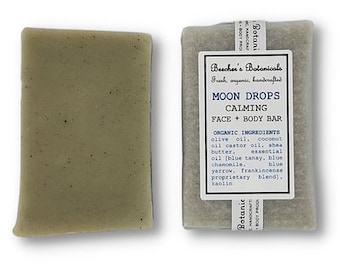 blue facial cleanser | heal calm | organic natural homemade soap | moon drops bar | zero waste skincare beauty