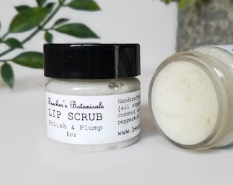 Organic Peppermint Lip Scrub, Vegan and Moisturizing Lip Care with Castor Sugar and Essential Oils, Gentle Exfoliation for Soft Smooth Lips