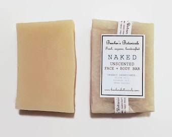 naked UNSCENTED face cleanser + body wash | shea butter + olive oil soap bar | organic vegan zero waste beauty
