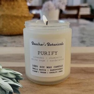 Purify Candle | Lavender, White Sage | Cleansing, Space Clearing | 100% Soy Wax | Handpoured | Clean Burning | Vegan | Cruelty Free