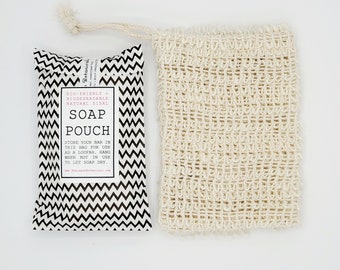 eco friendly stocking stuffer for handmade soap, natural sisal pouch provides exfoliation, holds soap ends, prolongs the life of your bar