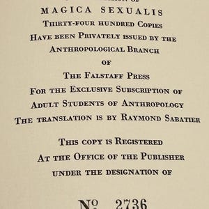 1934 Magica Sexualis Primera Edición Libro de ocultismo Laurent Nagour Falstaff Press Copia limitada numerada Antiguo Raro imagen 2