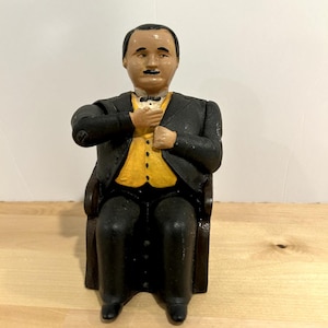 Vintage Replica Tammany Bank, Notorious Boss Tweed, Iron Metal Coin Bank A1