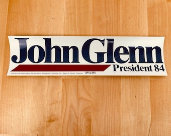 Pegatina para parachoques vintage de John Glenn, presidente de 1984, 28 x 7,6 cm