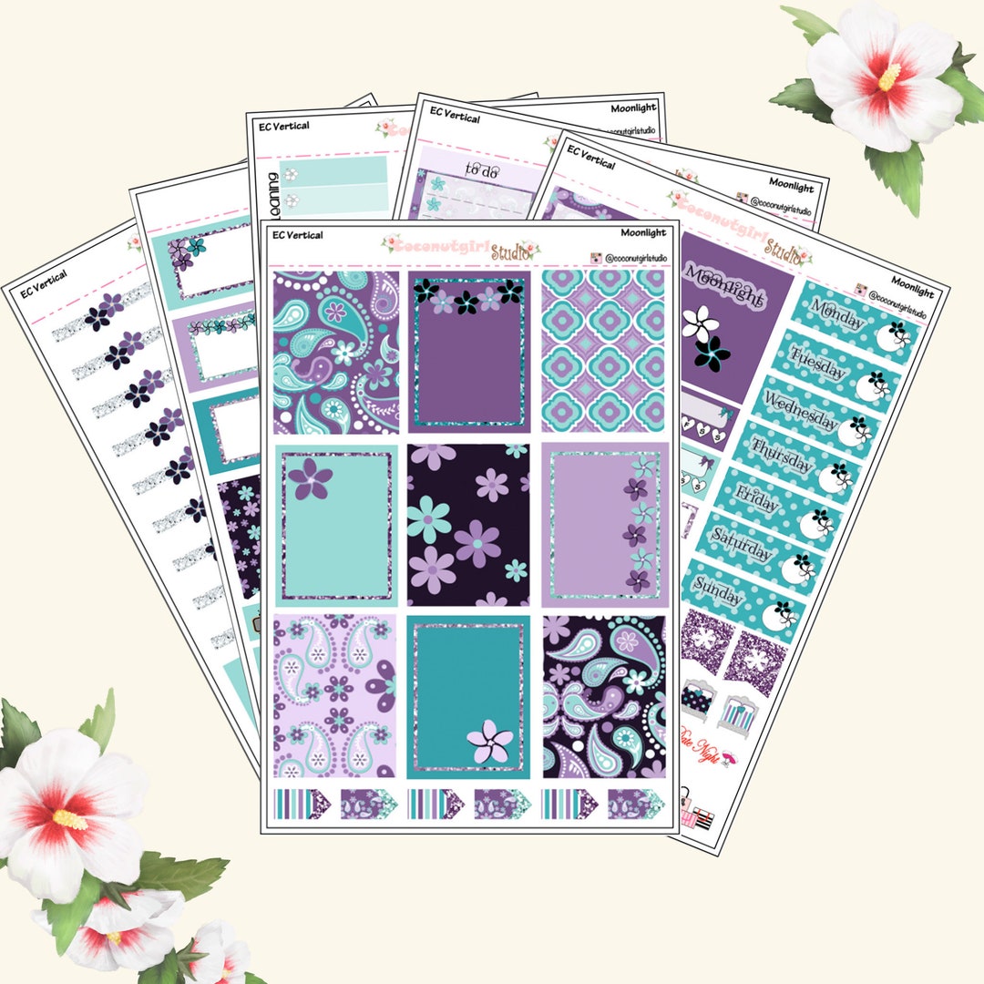 Black & Purple Plumeria Weekly Kit Planner Stickers | Floral Planning ...