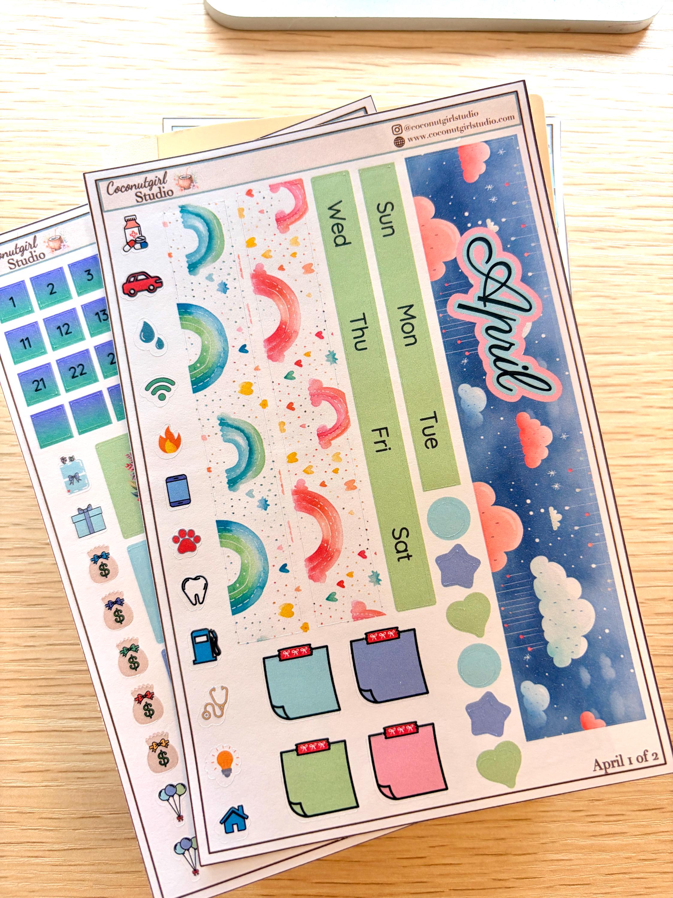 April Monthly Overview Sticker Kit, Spring Floral Planner Stickers ...