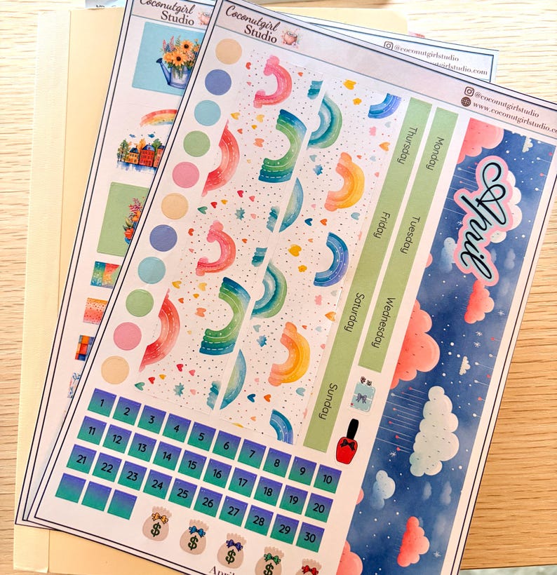 April Monthly Overview Sticker Kit, Spring Floral Planner Stickers ...