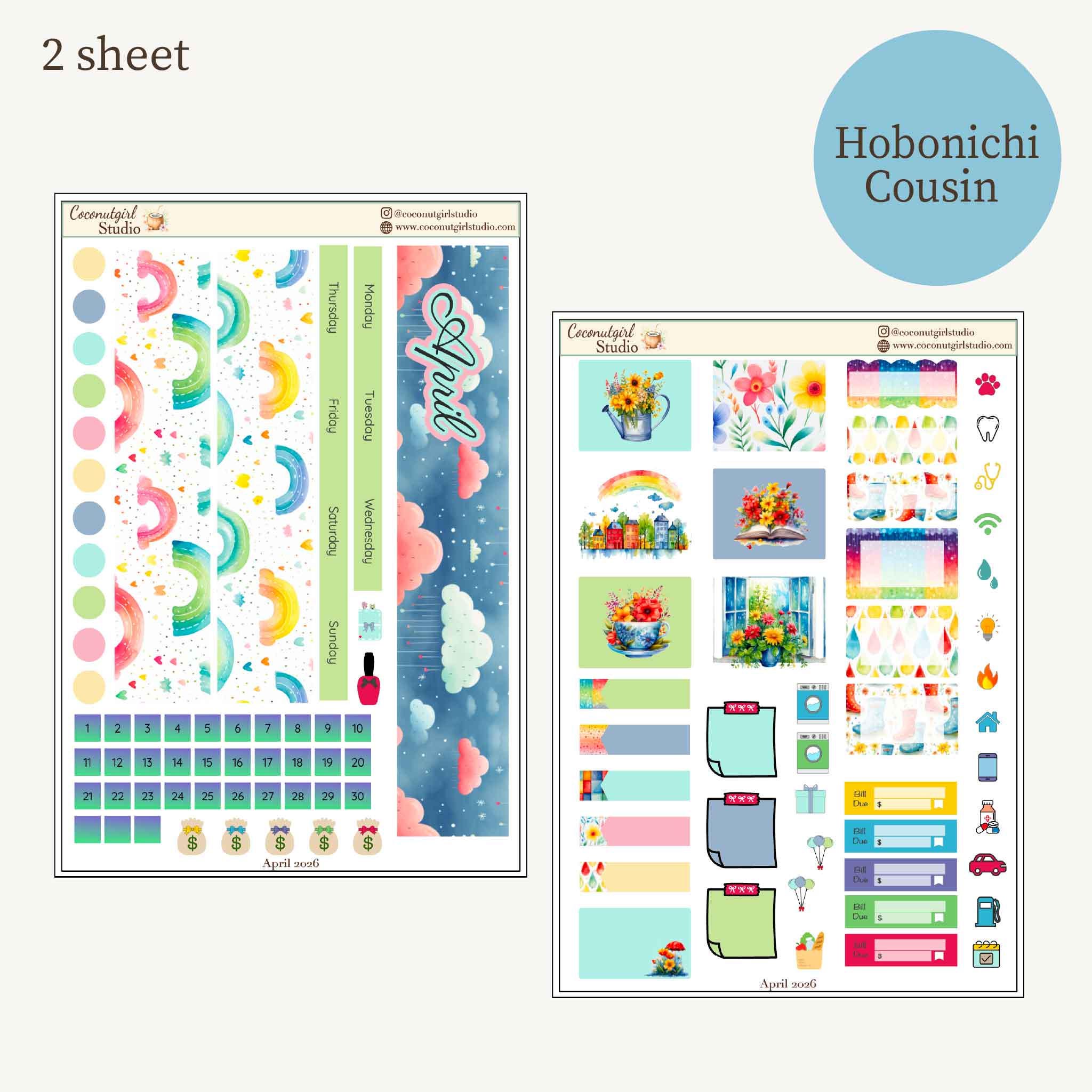 April Monthly Overview Sticker Kit, Spring Floral Planner Stickers ...