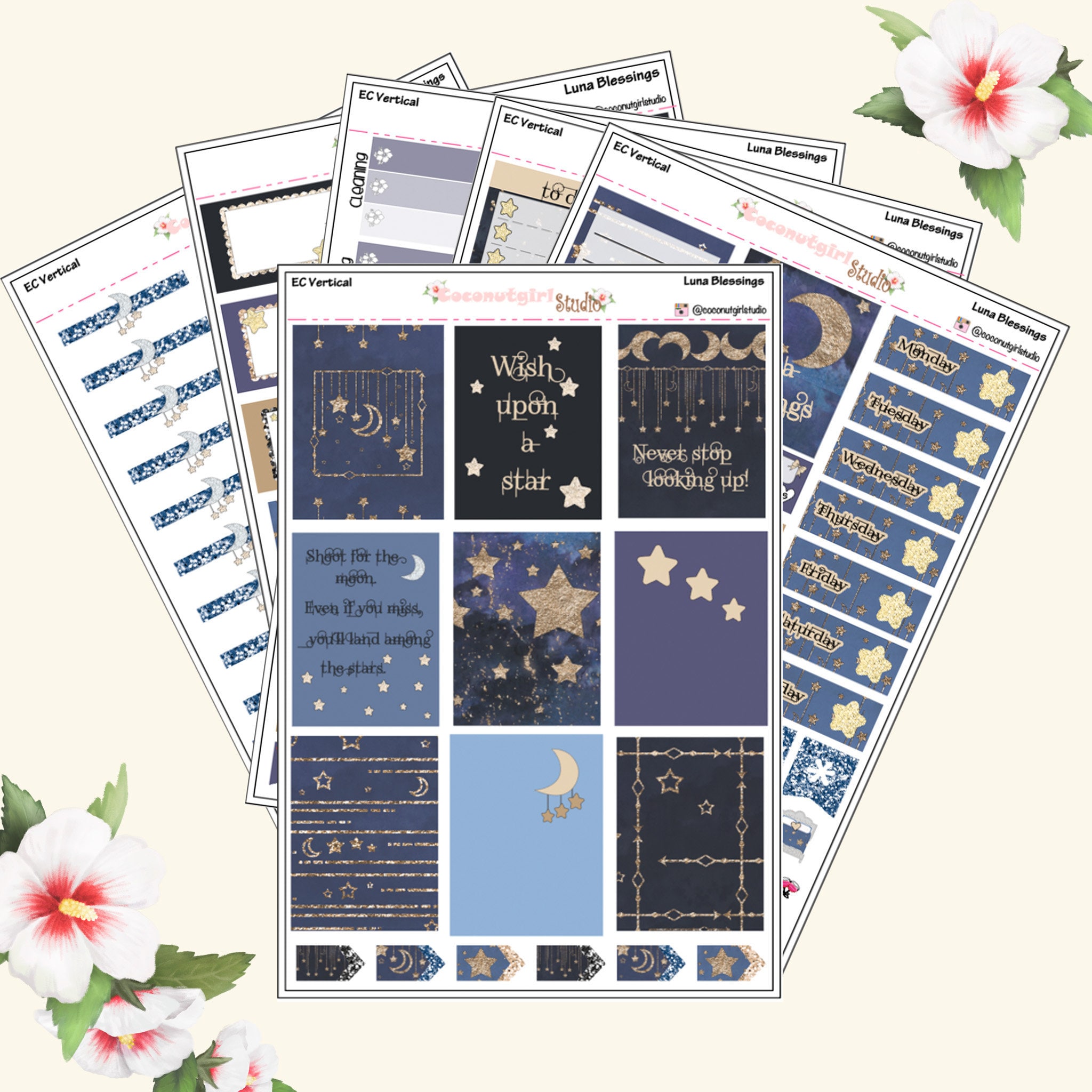 Celestial Weekly Planner Kit – Moon, Stars & Night Sky Planner Stickers ...