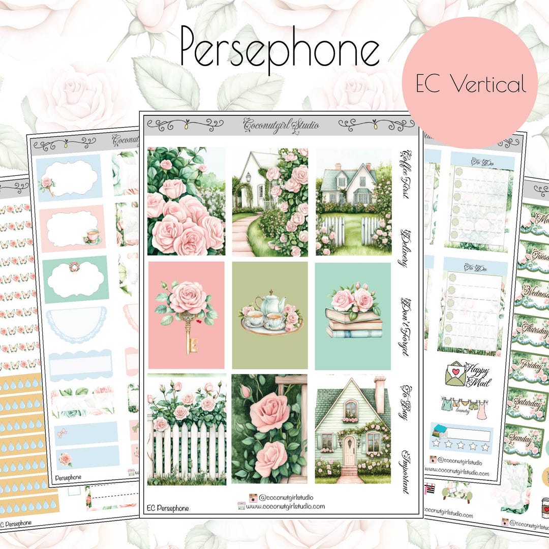 Pink Rose Garden Weekly Kit Planner Stickers | Floral Planning Decor - Etsy
