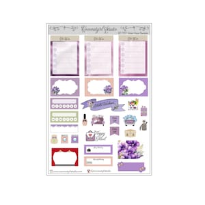 Amostra Violet Haze Two Dollar Tuesday | EC Vertical | Happy Planner | adesivos para planejador | violetas | floral | roxo | flores