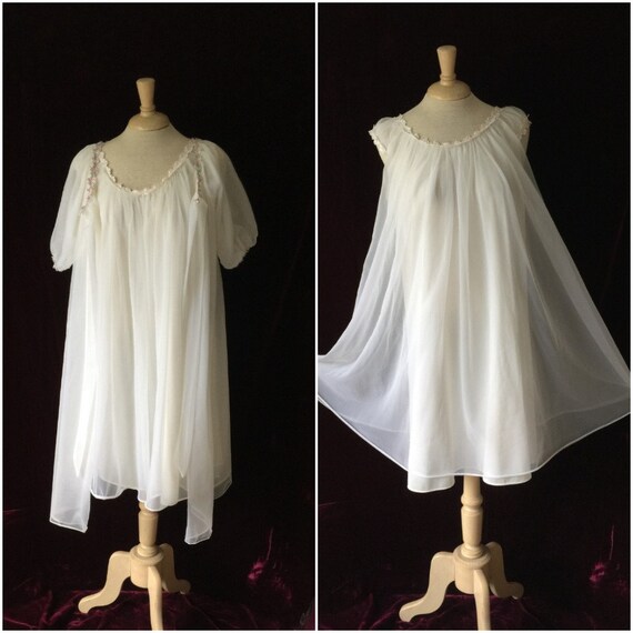 2 piece White Negligee Double Layer Chiffon Robe &