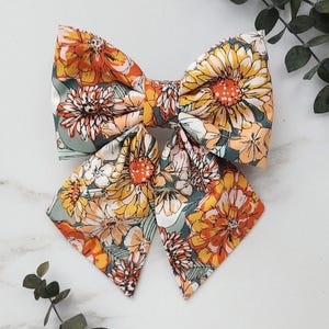 Floral Dog Sailor Bow: Gold & Orange Fall Collar Accessory, Small and Large Sizes