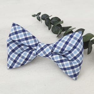 Blue Plaid Dog Bow Tie: Navy & Light Blue, Velcro Attachment, Small and Large Sizes