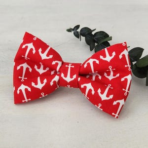 Red Anchor Dog Bow Tie: Nautical Collar Accessory, Velcro Attachment