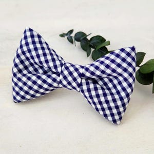 Navy Gingham Dog Bow Tie: Velcro Collar Attachment, USA Handmade