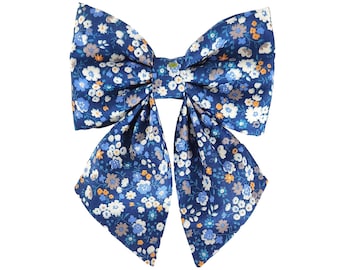 Navy floral dog bows for the collar, for small and big dogs, puppy bows, girl dog bow