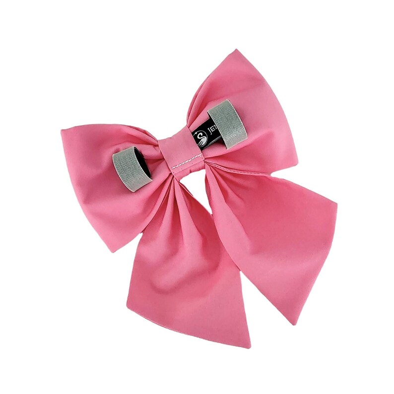 Back view of a pink dog sailor bow that attaches to the collar with two Velcro tapes.