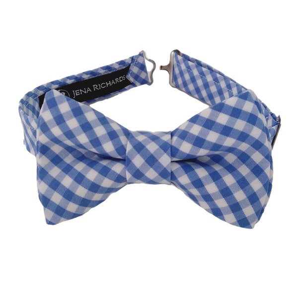 Light blue gingham check bow ties, for boys, for babies, for toddlers, for men, ring bearer gift