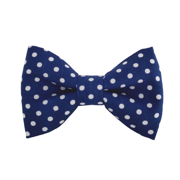 Navy dog bow tie for the collar, large and small dog bow ties, navy blue and white polka dot