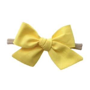 Yellow Baby Bow Headband: Handmade Cotton Pinwheel Hair Bow, Newborn & Infant