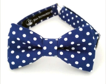 Navy blue polka dot bow tie for boys, for baby boy, for men, navy and white bow ties for toddlers