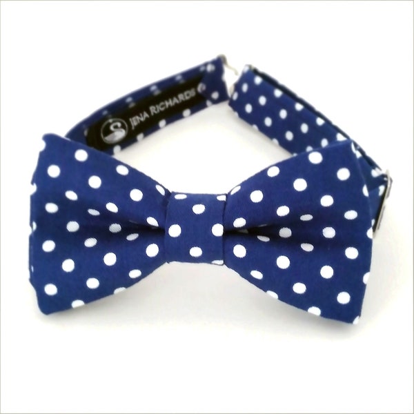 Navy blue polka dot bow tie for boys, for baby boy, for men, navy and white bow ties for toddlers