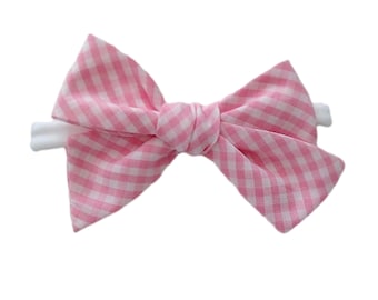 Pink Gingham Baby Bow Headband: Checkered Pinwheel Hairband, Baby Girl Infant & Newborn