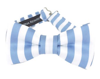 Light blue boys bow ties, for toddlers, for baby boys, for men, blue and white stripe bow tie for weddings