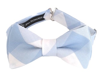 Light blue and white buffalo check bow tie, for boys, for toddlers, for baby boy, blue plaid bow ties, for men,