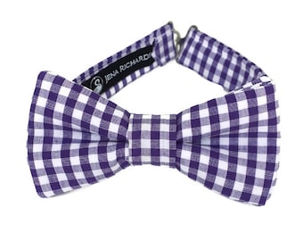 Purple gingham bow ties, for toddlers, bow tie for kids, for babies, boys bow tie, for men, for women, purple and white, plaid bow ties