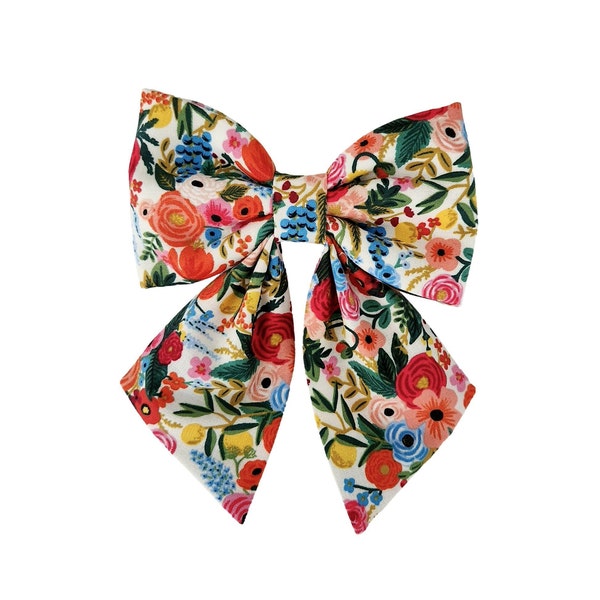 Dog sailor bow with colorful flowers, for the collar, sizes for small and large dogs