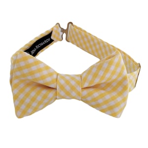 Yellow gingham check bow tie for boys, for babies and toddlers, for men, yellow and white plaid bow ties