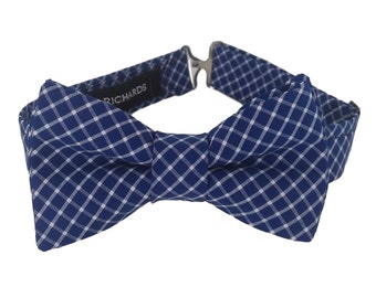 Navy blue check bow ties, for toddler, for baby, for boys, pre-tied bow tie for men