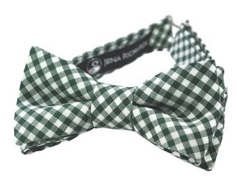 Green and white gingham check bow tie for boys and baby boy, toddler bow ties, for men, ring bearer gift