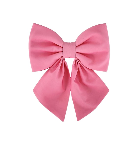 Pink Cotton Dog Sailor Bow: Removable Pet Collar Attachment, Small & Large Sizes