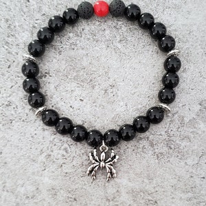 Halloween bracelet, Spider Bracelet, Autumn bracelet, Lava bead, Black Jasper bracelet,  Aromatherapy bracelet, Healing Gemstone Jewelry