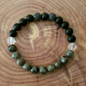 Yooperlite Gemstone Bracelet: UV Reactive Sodalite, Onyx & Lava