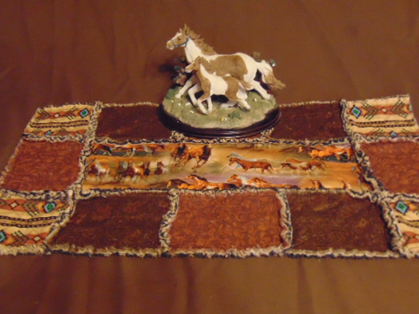 Western Horses Southwest Rag Quilt Table Runner 15 x Etsy