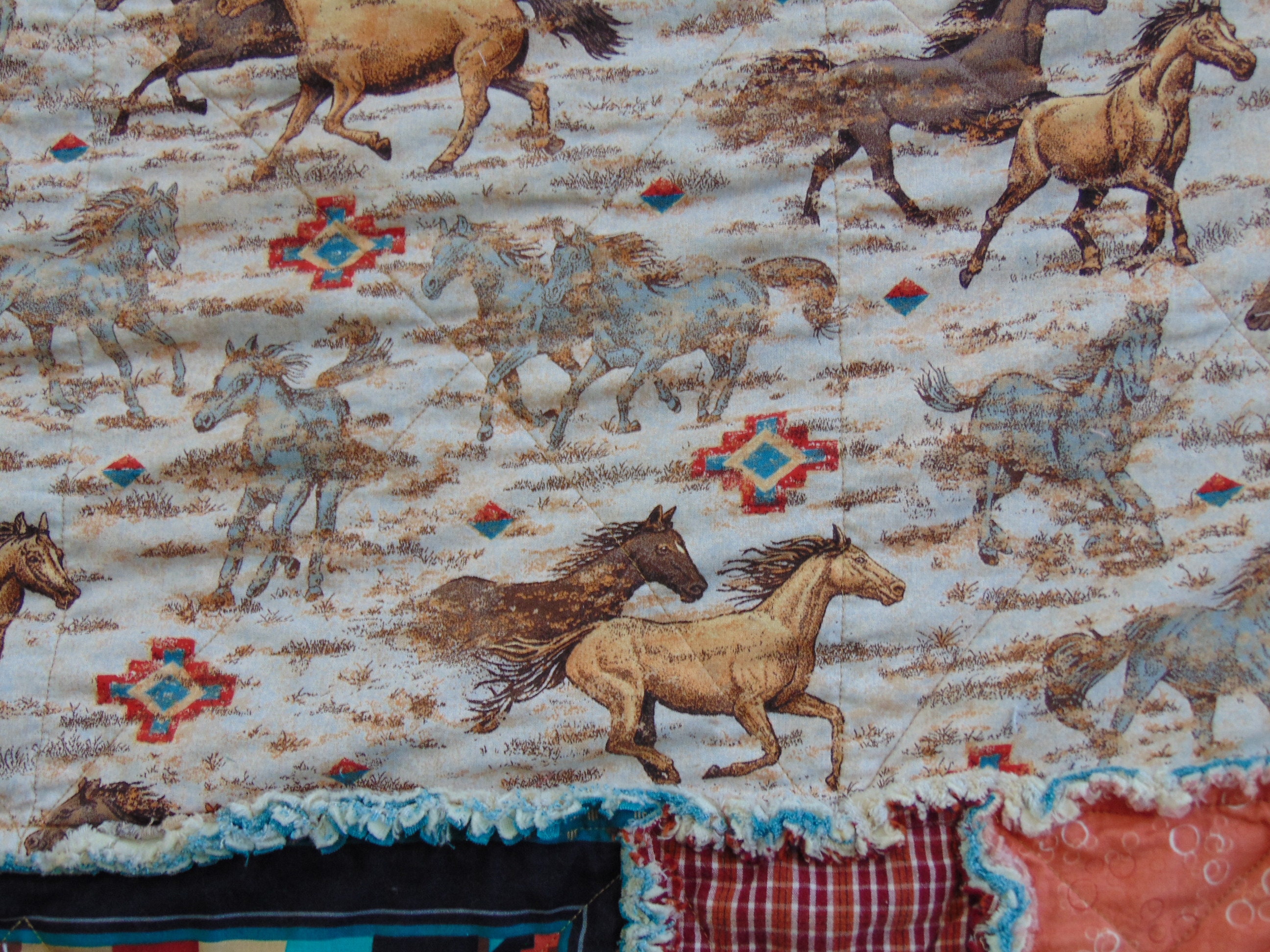 Southwest Horse Rag Quilt / XL Throw Western Pottery Ranch Etsy