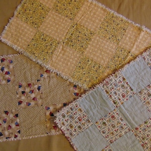 Folk Art Rag Quilt Checkerboard Patchwork Table Runner Choice of Flowers, Cats, Hearts
