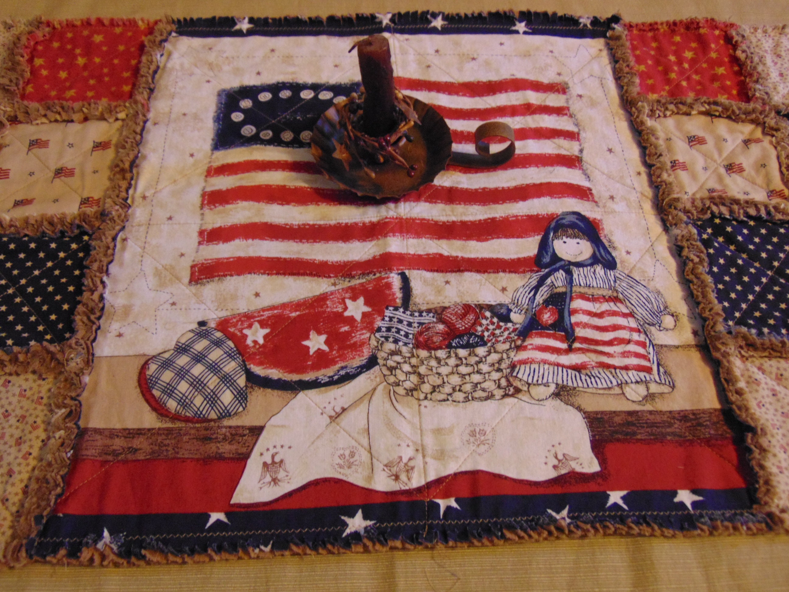 Patchwork Ragdoll Americana Folk Art Rag Doll Patchwork Rag Quilt Table Runner 17