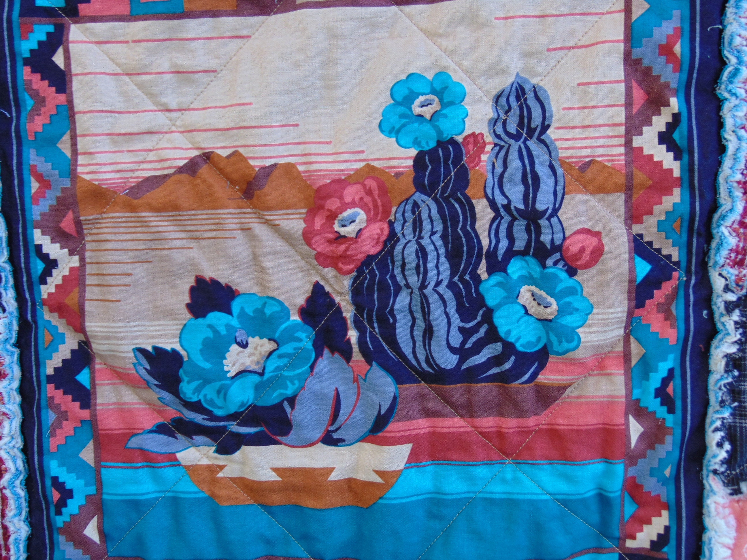Southwest Horse Rag Quilt / XL Throw Western Pottery Ranch Etsy