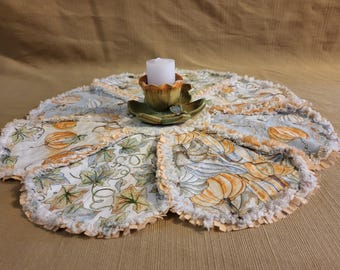 Fallen Pastell Kürbisse Herbst Rag Quilt 16 "Candle Mat Herzstück Landblätter