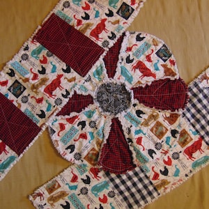 Sprawdź moją Farm Rag Quilt 20" Mata pod świecę Centralny element lub Bieżnik na stół 9" x 35"