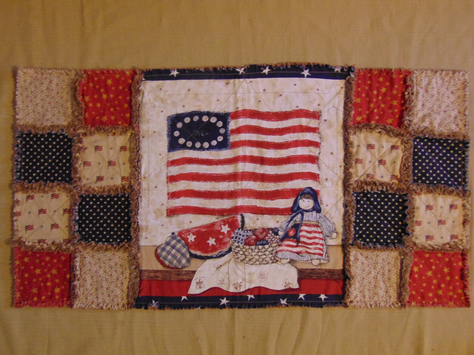 Patchwork Ragdoll Americana Folk Art Rag Doll Patchwork Rag Quilt Table Runner 17