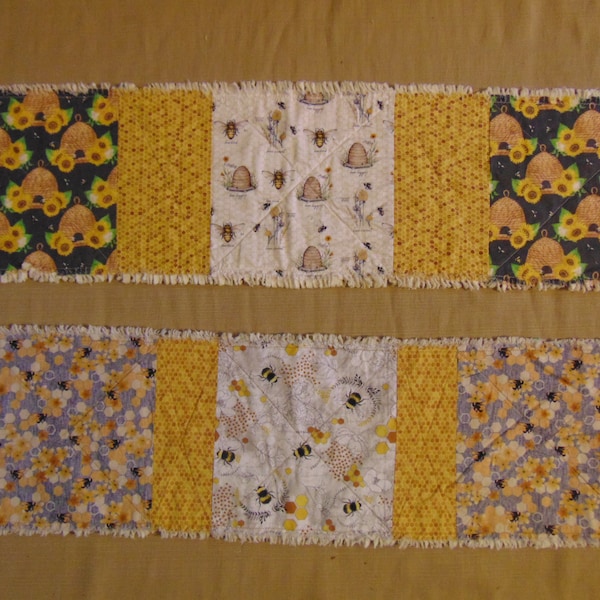 Bees & Honeycombs Rag Quilt Short Slat Table Runners Choice of Prints