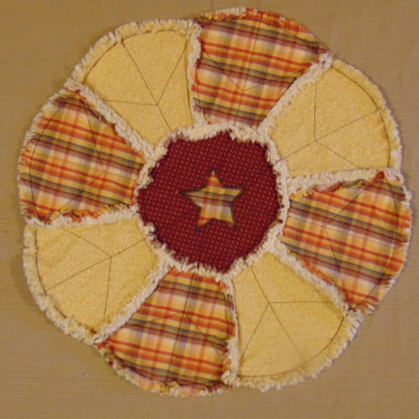 Southwest Sunset Rag Quilt 20" Table Centerpiece Candle Mat Yellow Orange Red